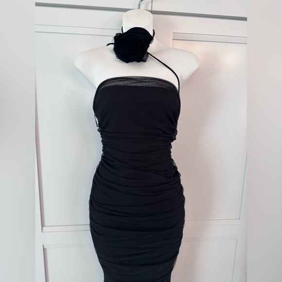 ZARA BLOGGERS FAV NECK FLOWER BLACK TULLE DRESS FLORAL - Picture 13 of 14